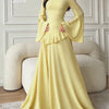 Cream-Colored Round-Neck Muslim Banquet Evening Gown
