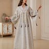 Mesh Sequin Embroidery Caftan – Stand Collar Elegant Dress