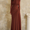 Solid Draped Neckline Long Dress
