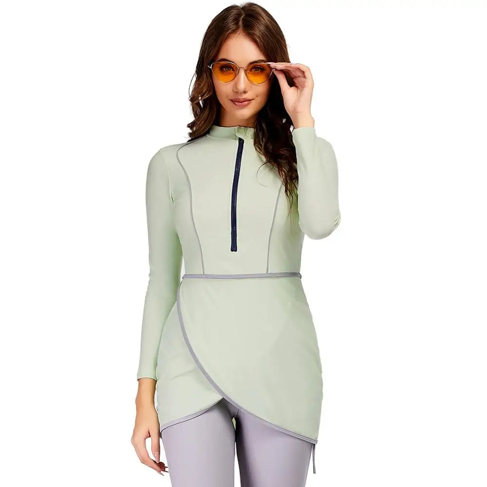 New Muslim Swimwear Women Modest Patchwork Hijab Long Sleeves Sport Swimsuit