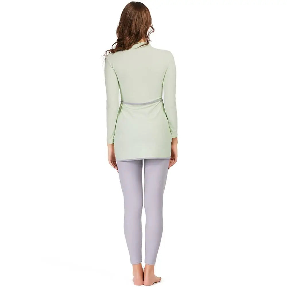 New Muslim Swimwear Women Modest Patchwork Hijab Long Sleeves Sport Swimsuit