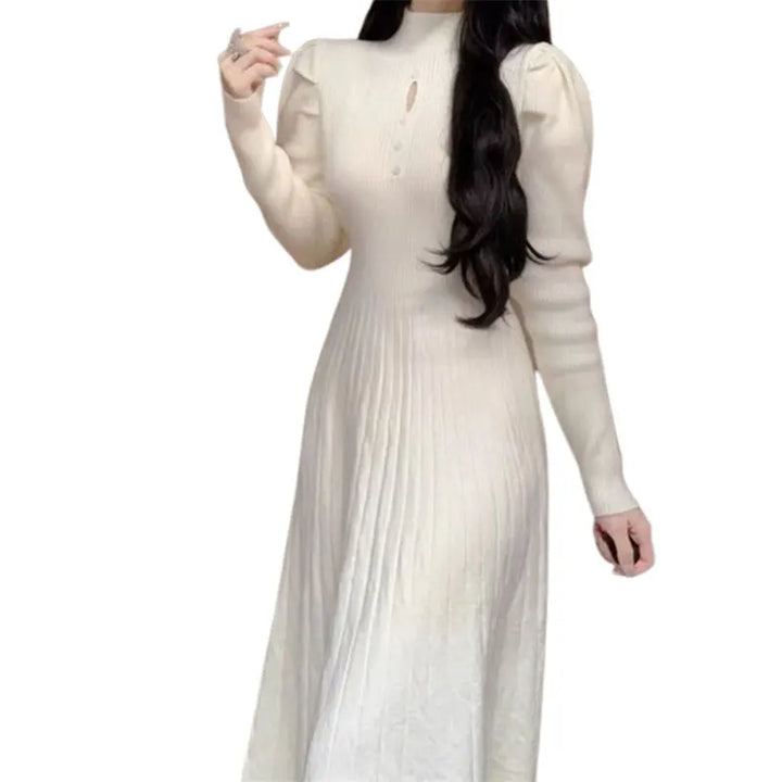 Solid Half High Collar Long Sleeve Jersey Dress