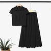 Women's Elegant Chic Skirt Sets Short Sleeve Short Shirt & Embroidered Maxi