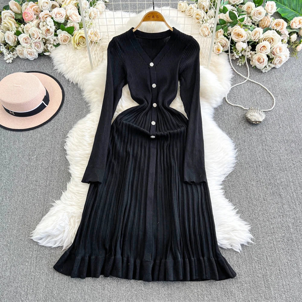 2026 Autumn Winter Women Knitted Long Sweater Dress