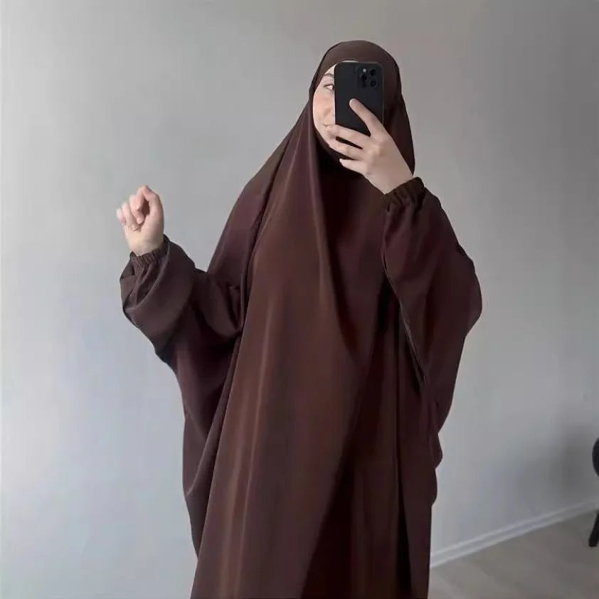 Ramadan 2 Piece Long Khimar with Skirt Set Abaya Muslim Women