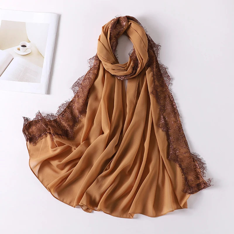 Soft Lace Chiffon Hijab Scarf – Premium Plain Headwrap