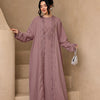 3-Piece Lace Trim Open Abaya Set – Modest Dress with Hijab & Belt