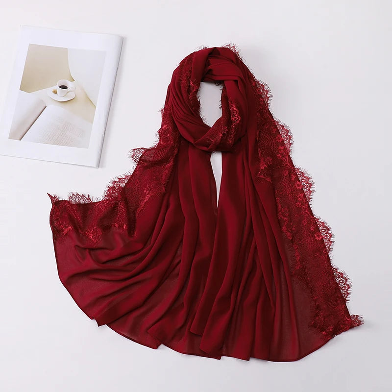 Soft Lace Chiffon Hijab Scarf – Premium Plain Headwrap