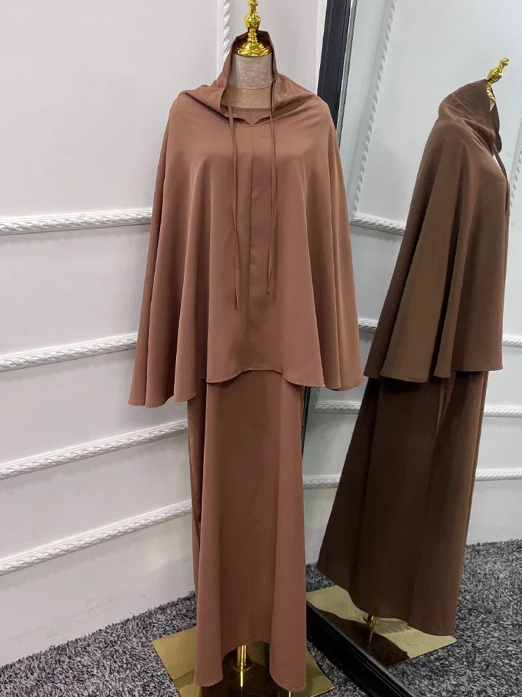 Eid Hooded Muslim Women  Long Khimar Hijab Dress Set