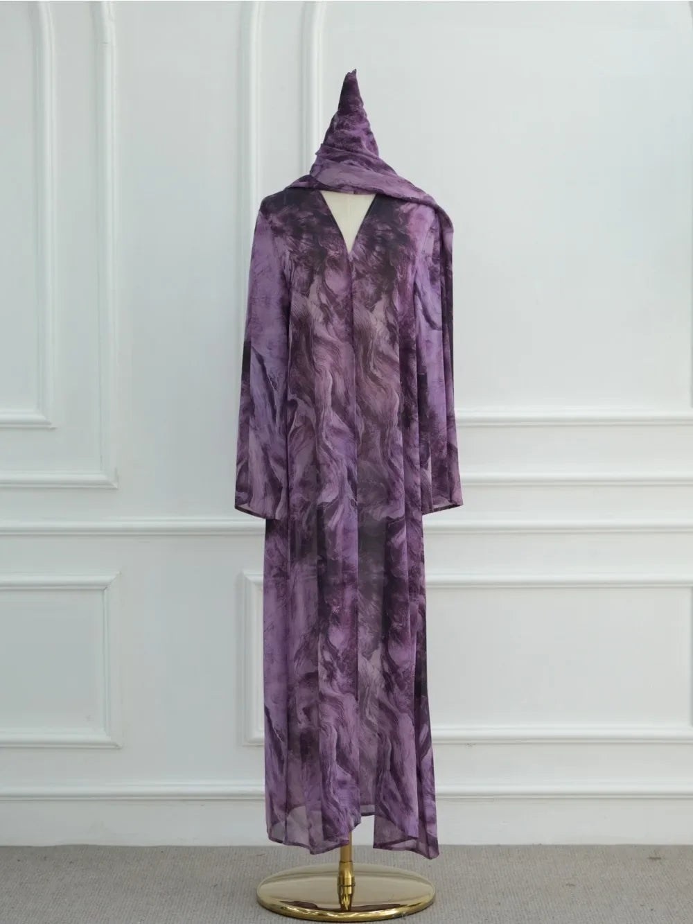 Printed Abaya & Scarf 2-Piece Set – Eid Ramadan