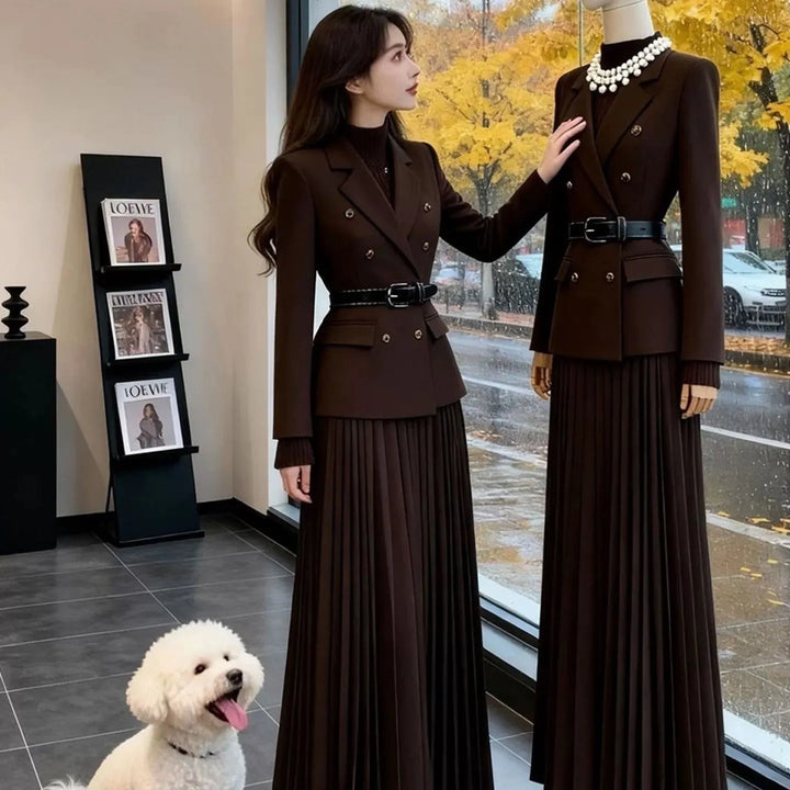 Women Brown Two Piece Suit Set