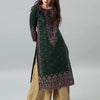 Elegant Peacock Print Abaya – Loose-Fit O-Neck Modest Maxi Dress