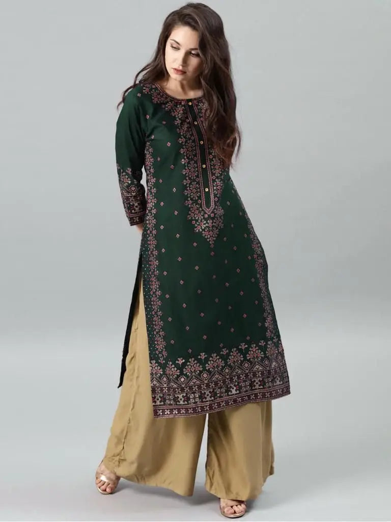 Elegant Peacock Print Abaya – Loose-Fit O-Neck Modest Maxi Dress