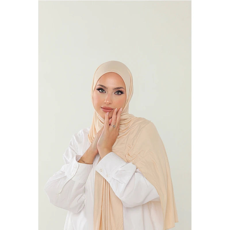 Soft Cotton Jersey Hijab – Long Plain Stretch Scarf