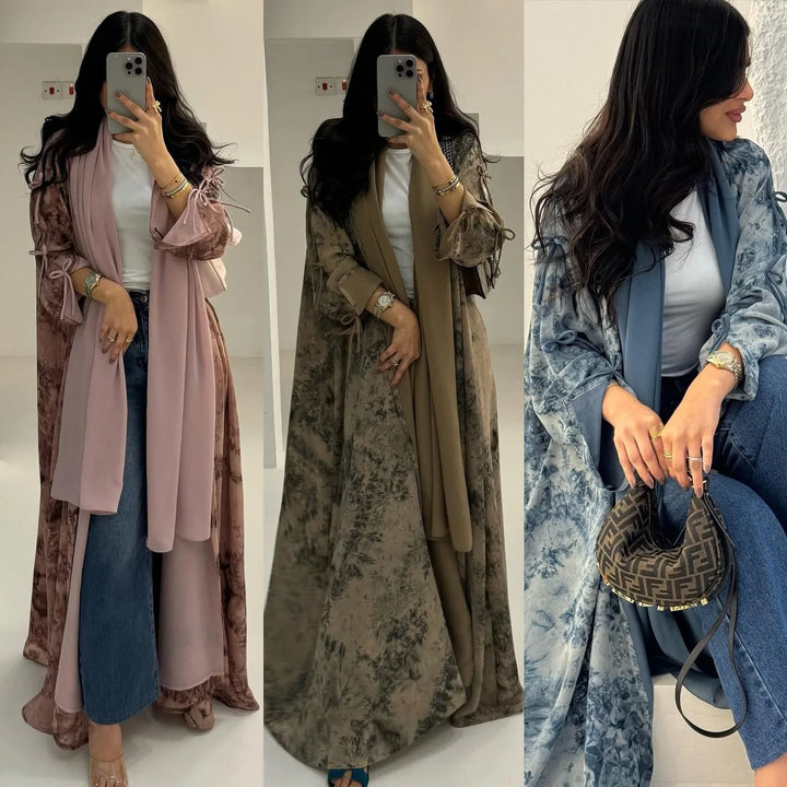 Eid Print Abaya Hijab Set – 2 Piece Cardigan Robe