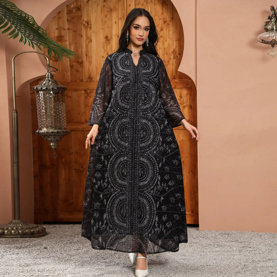 Eid Ramadan Women Dress Abaya Stand Collar Diamond Caftan Muslim Robe Jalabiya Ramadan Morocco Dubai Kaftan Vestidos Largos