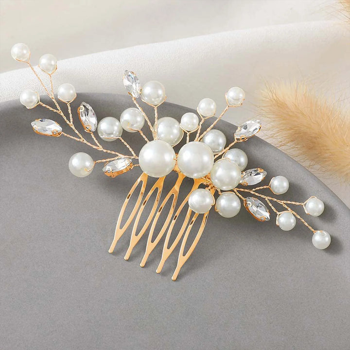 Bridal Pearl Hair Comb – Elegant White Pearl Headpiece for Women