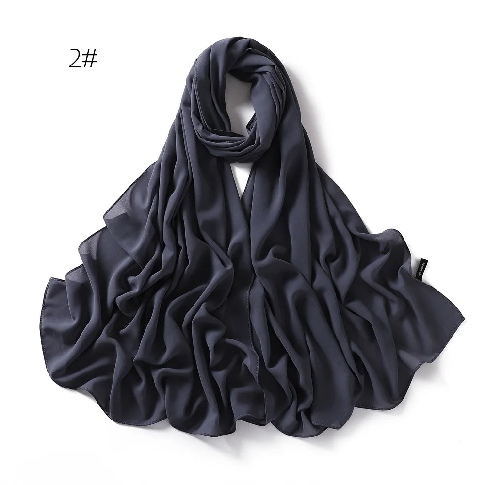 Solid Color Chiffon Hijab Shawl – Large 70x180cm
