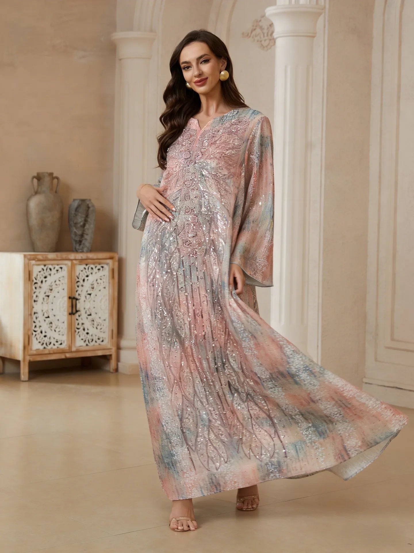 Saudi Embroidered Bead Robe – Dubai Elegant Dress