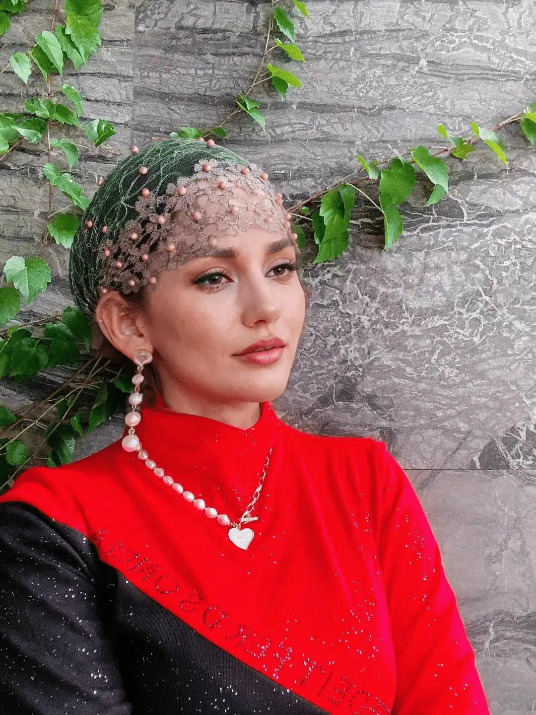 Elegant Floral Beaded Turban Hijab – Soft Stretch Head Wrap