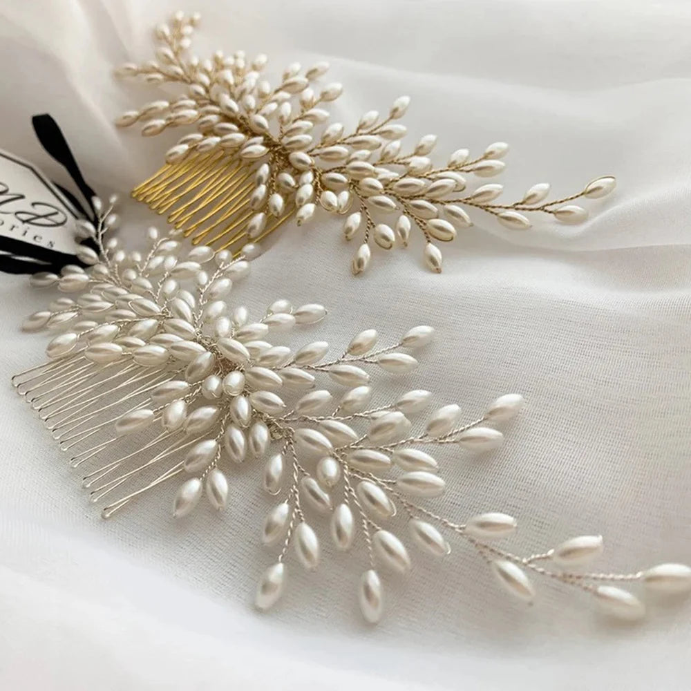Elegant Pearl Hair Comb – Handmade Bridal Hairpin for Women & Girls