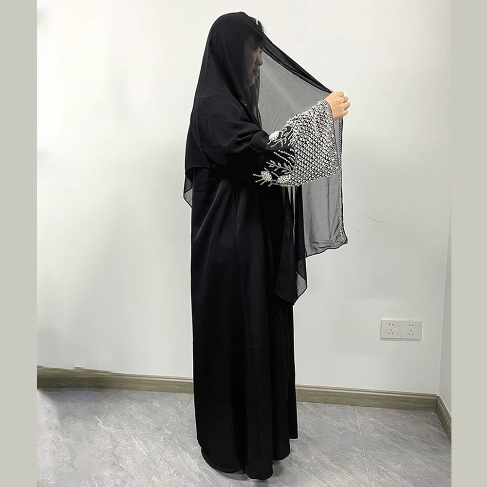 Luxury Black Abaya – Rhinestone & Bead Embroidery