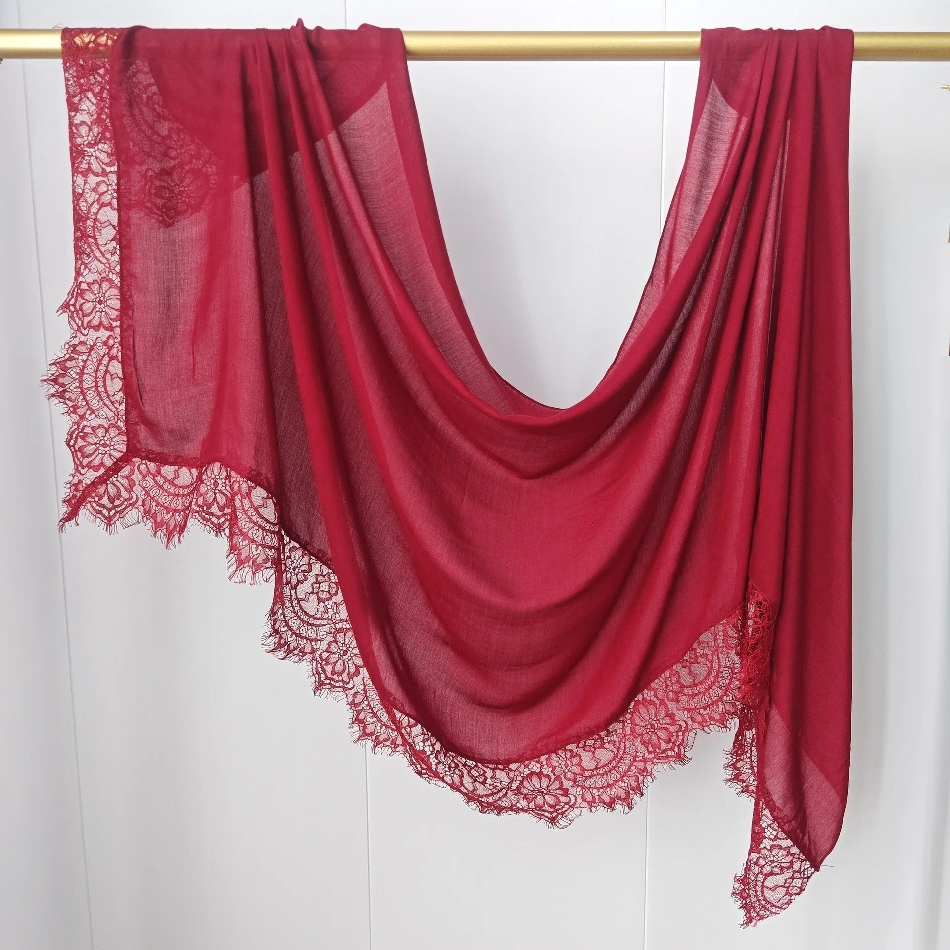 Lace Edge Modal Hijab Scarf – Breathable Cotton Turban Shawl