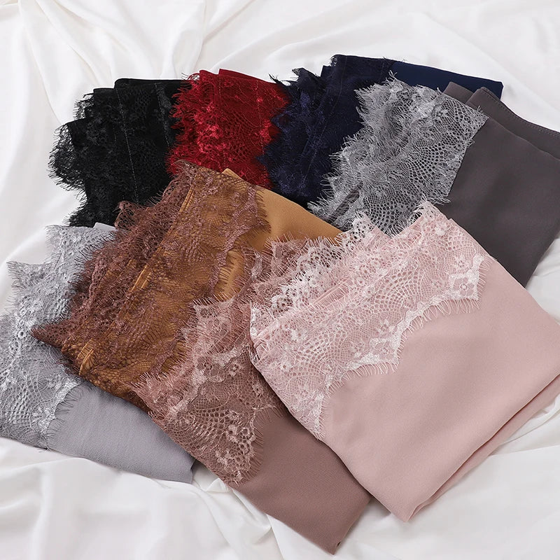 Soft Lace Chiffon Hijab Scarf – Premium Plain Headwrap