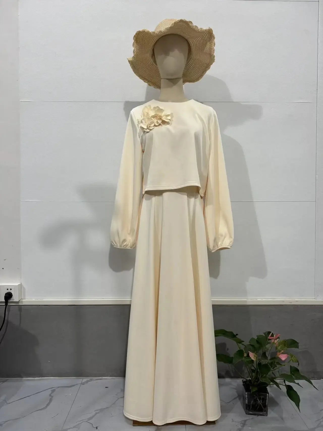 Lantern Sleeve Loose Two-piece Dress Femme Muslim Dress Abaya