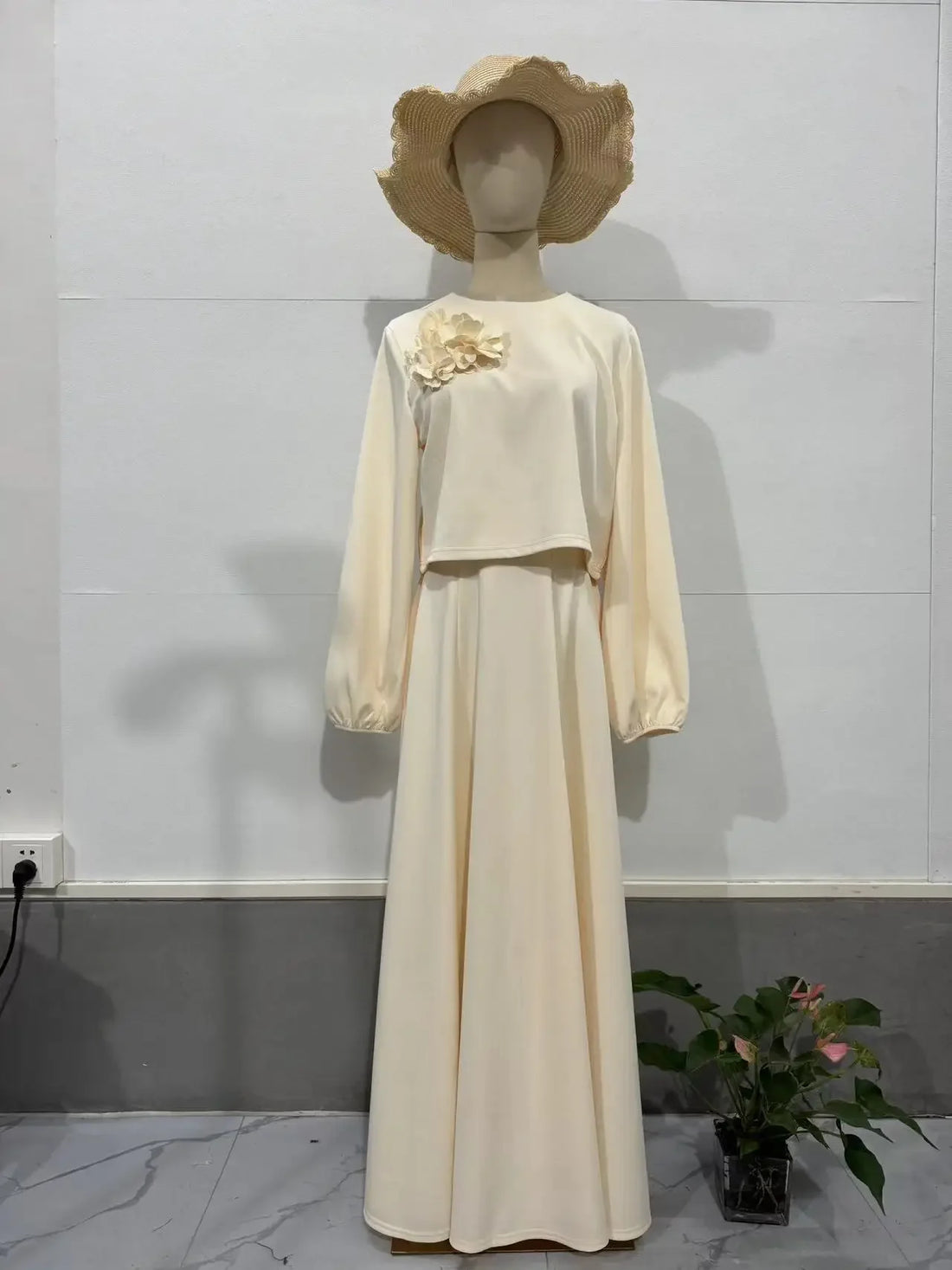 Lantern Sleeve Loose Two-piece Dress Femme Muslim Dress Abaya