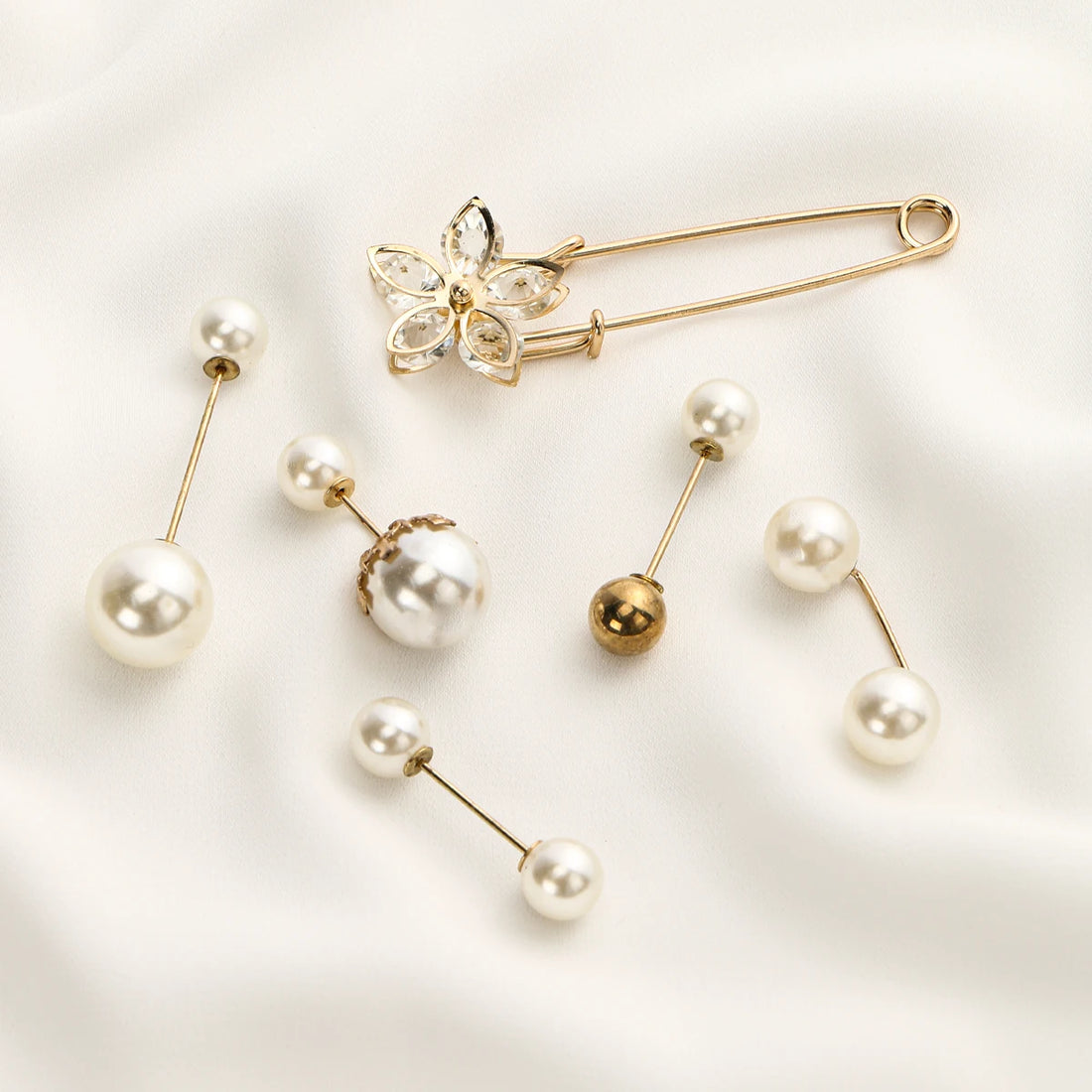 Elegant Pearl Hijab Brooch Pins – Stylish Mixed-Color Scarf Accessories