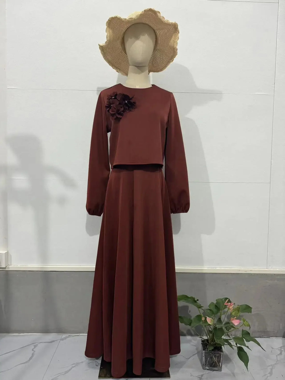 Lantern Sleeve Loose Two-piece Dress Femme Muslim Dress Abaya
