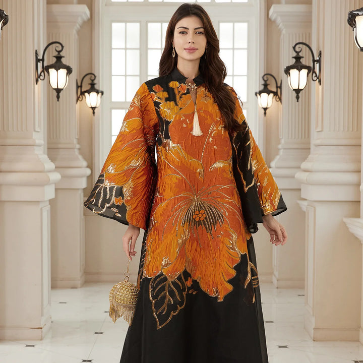 Floral Print Party Abaya – Eid Dubai Caftan Robe