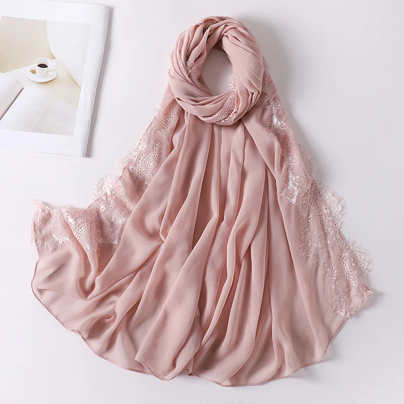Soft Lace Chiffon Hijab Scarf – Premium Plain Headwrap