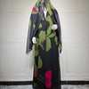 Dubai Floral Print Open Abaya – Long Sleeve Kaftan with Hijab
