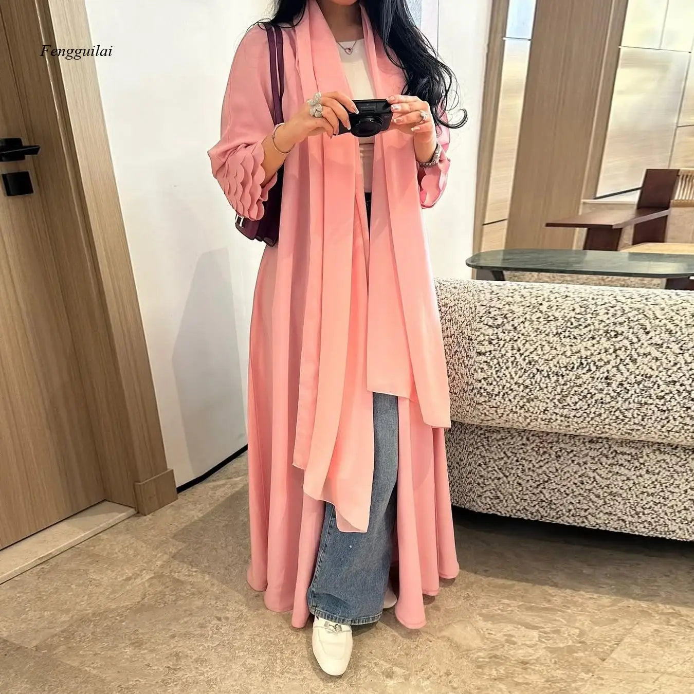 Pink Chiffon Kimono Cardigan – Flowy Maxi Duster Coat
