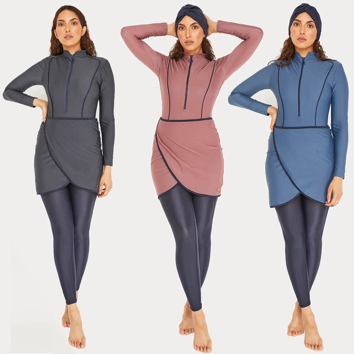 New Muslim Swimwear Women Modest Patchwork Hijab Long Sleeves Sport Swimsuit