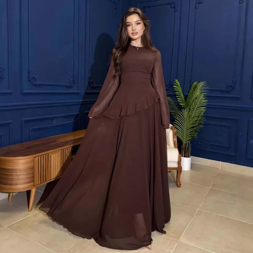 Fashion Flare Sleeve Ruff Long Dress