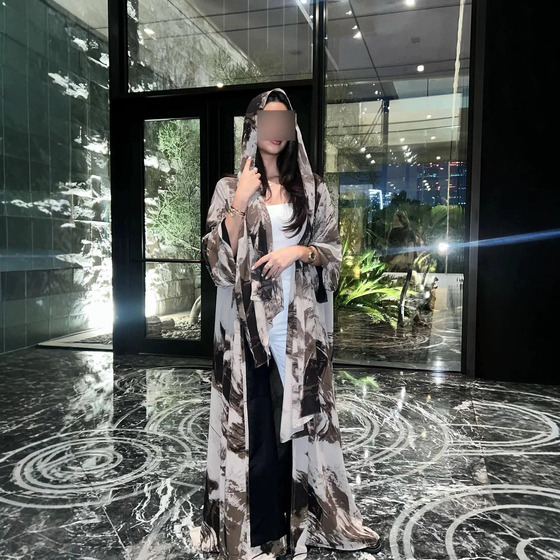 Ink Wash Print Open Abaya – Hijab Cardigan Robe