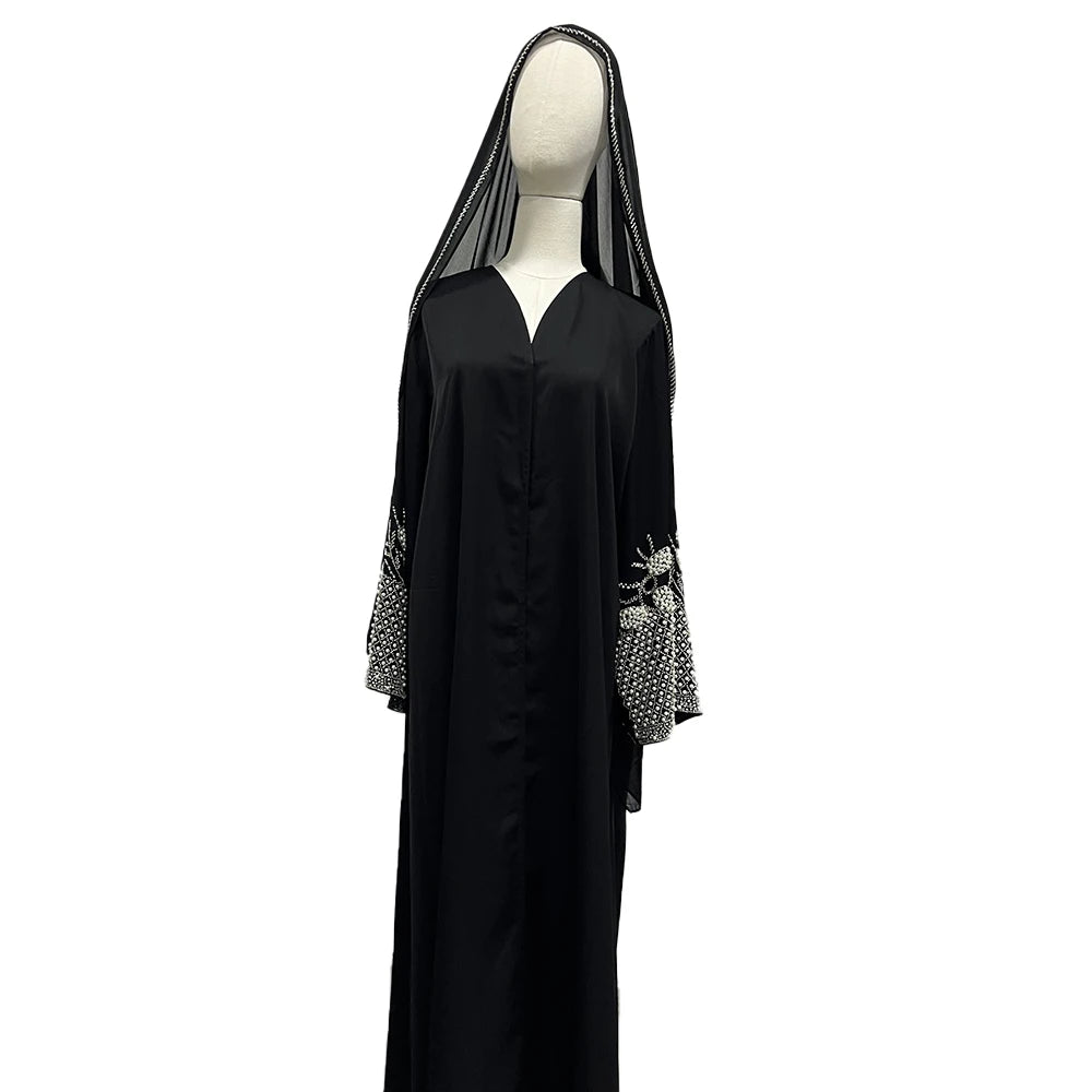 Luxury Black Abaya – Rhinestone & Bead Embroidery