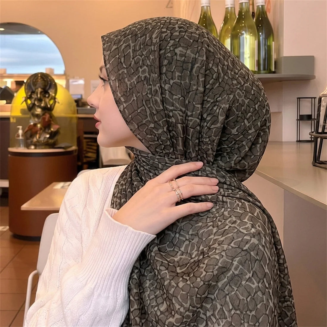 Crocodile Print Crinkle Hijab – Lightweight Textured Muslim Scarf