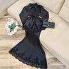 Women Two Piece Sets Skirt Set Turn Down Collar Lace Streetwear