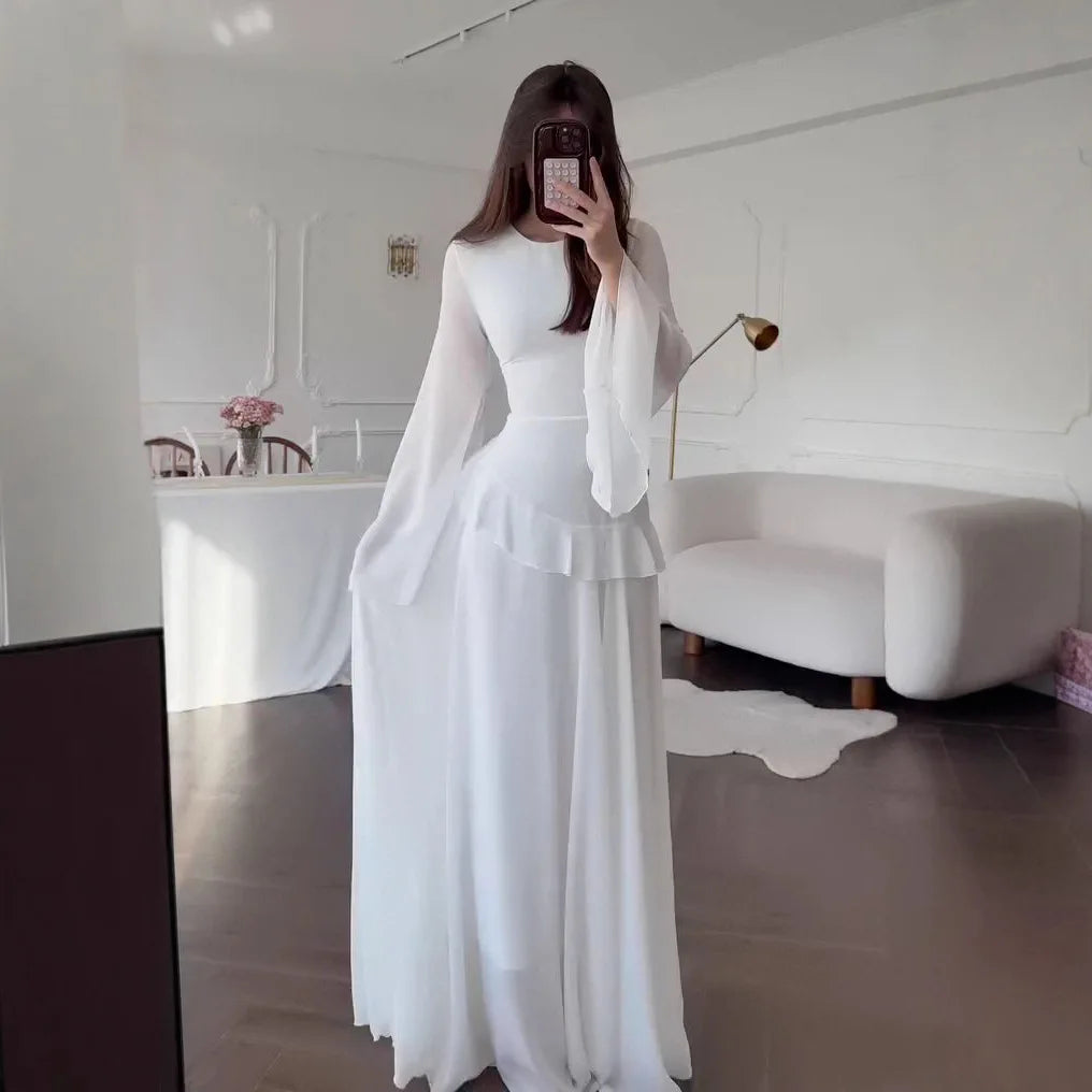 Fashion Flare Sleeve Ruff Long Dress