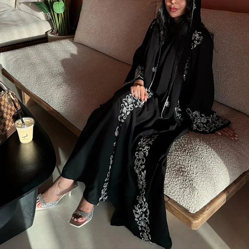 Luxury Beaded Embroidery Abaya – Dubai Gold Hijab Kaftan