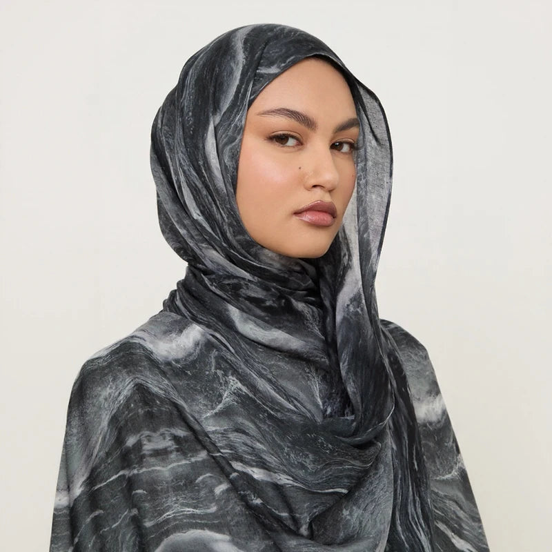Watercolor Floral Modal Jersey Hijab – Colorful Printed Long Scarf