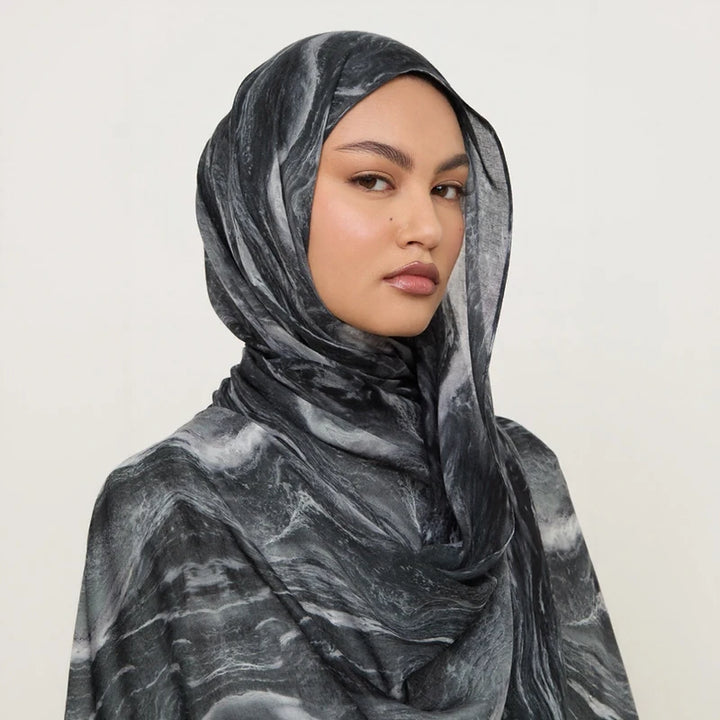 Watercolor Floral Modal Jersey Hijab – Colorful Printed Long Scarf