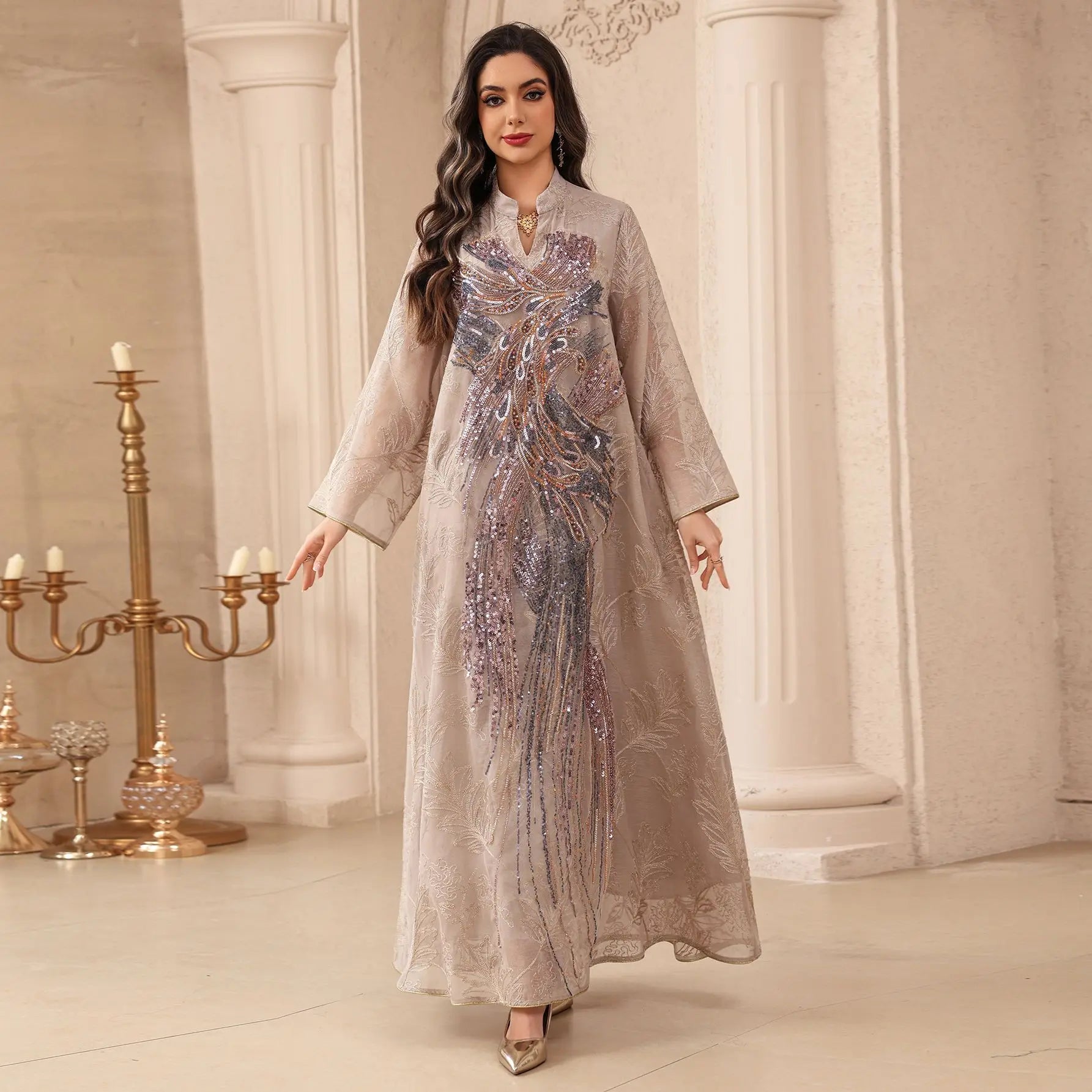 Sequin Embroidered Kaftan Abaya – Eid Party Dress