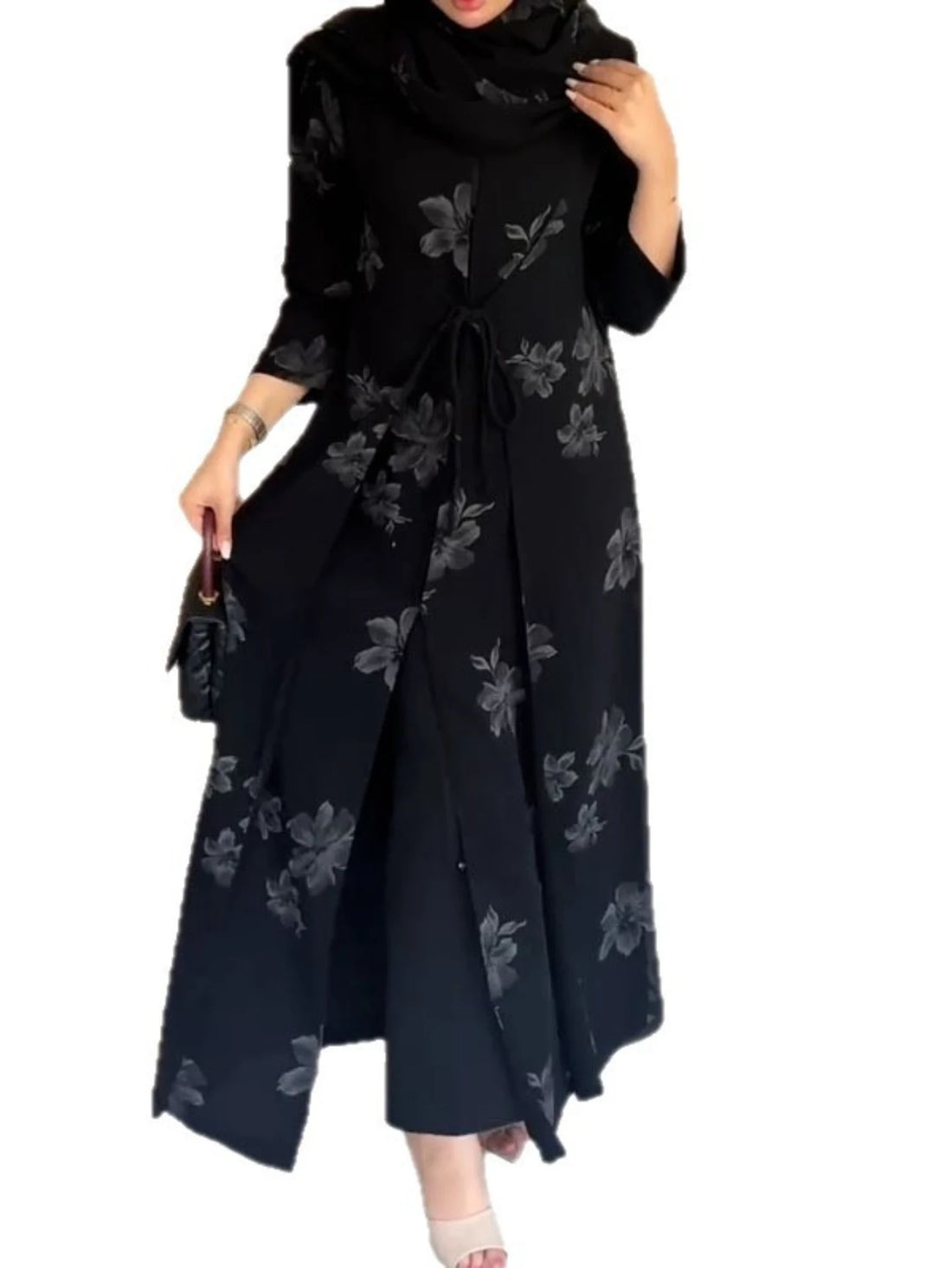 Elegant Trench Abaya – Open Kaftan Party Dress for Eid