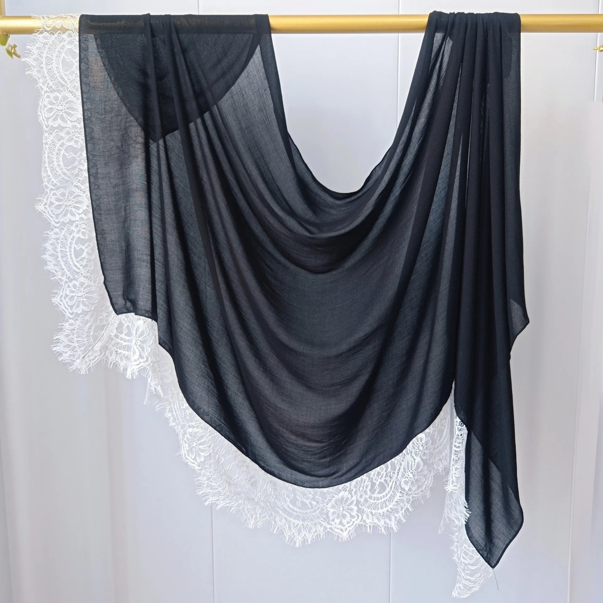 Lace Edge Modal Hijab Scarf – Breathable Cotton Turban Shawl