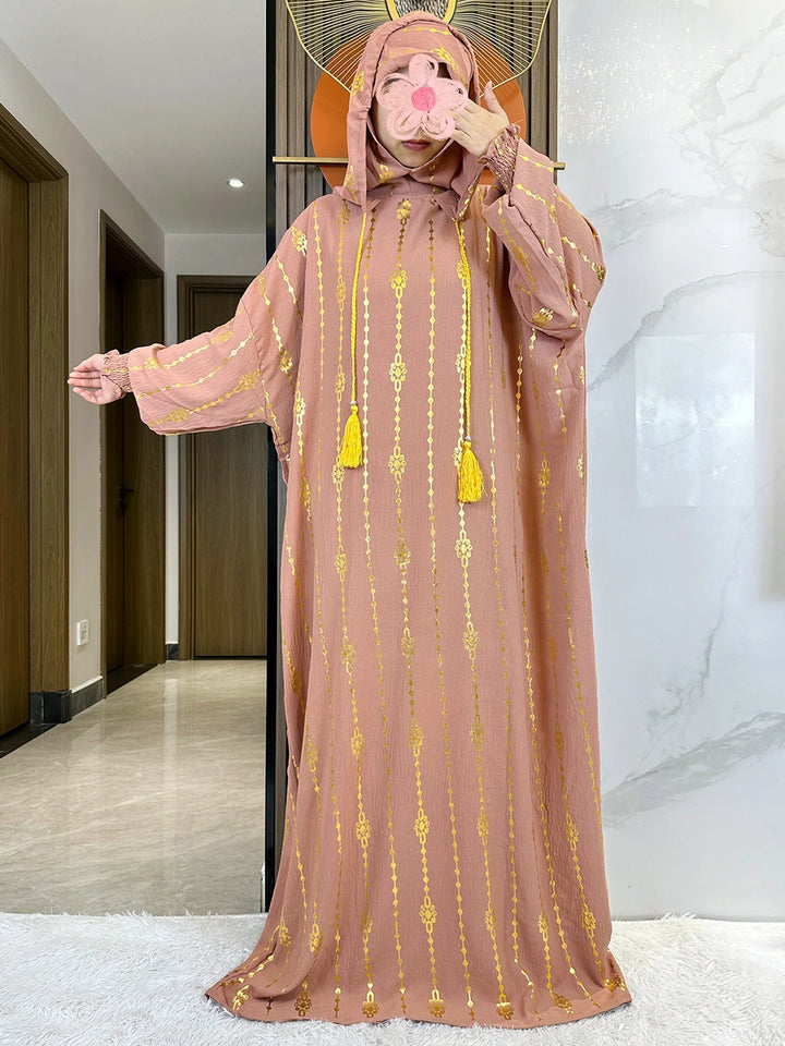Gold Stamp Pure Cotton Ramadan Muslim Two-Hat Abaya